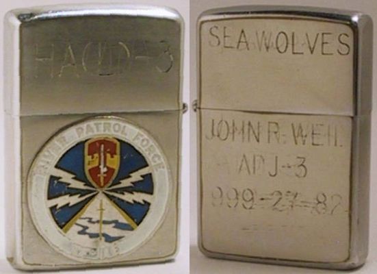 1967 Zippo.&nbsp; The lid is engraved with "HA(L)-3" (Helicopter Attack (Light) Squadron - 3) with responsibility for providing Task Force 116 with aerial fire support, observation , and medical evacuation).&nbsp; The reverse is engraved "Seawolves"…