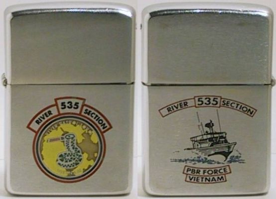 This is a two-sided factory-engraved 1968 Zippo for River Section 535 PBR Force Vietnam