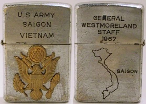 1967 Zippo. General Westmoreland took command in Vietnam in June 1964.&nbsp;&nbsp;He was &nbsp; instrumental in raising the level of US forces deployed in Vietnam and in developing the strategies implemented in the region. Westmoreland continuously …