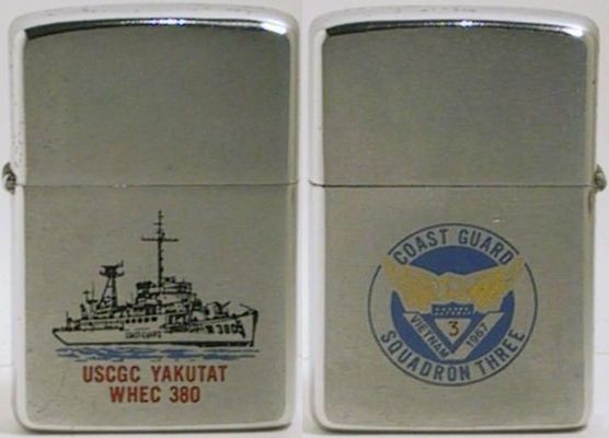 1968 factory-engraved Zippo for USGC Yakutat WHEC 380 of Coast Guard Squadron Three, a high-endurance cutter which eventually was turned over to the South Vietnamese Navy.