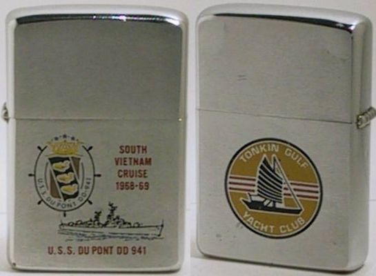 1968 USS Du Pont DD 941 (Destroyer),&nbsp;"South Vietnam Cruise 1968-69".&nbsp; The reverse has the emblem of the "Tonkin Gulf Yacht Club", the name given to the 7th Fleet ships participating in the carrier operations off the coast of Vietnam