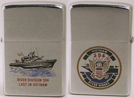 Here is a 1970 River Section 594 two-sided factory-engraved Zippo with the words "Last in Vietnam"